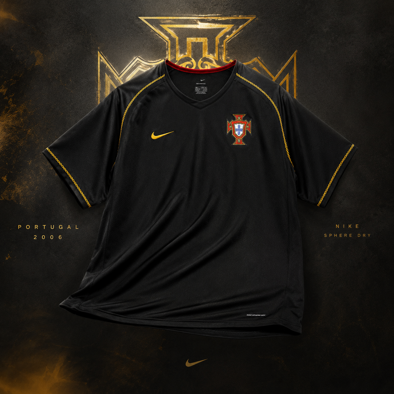 Nike Portugal Football Team Jersey Black Gold 2006 Vintage Size L