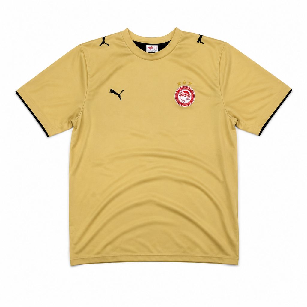 Puma Olympiacos FC Training Jersey Beige Black Size L Vintage Football Shirt