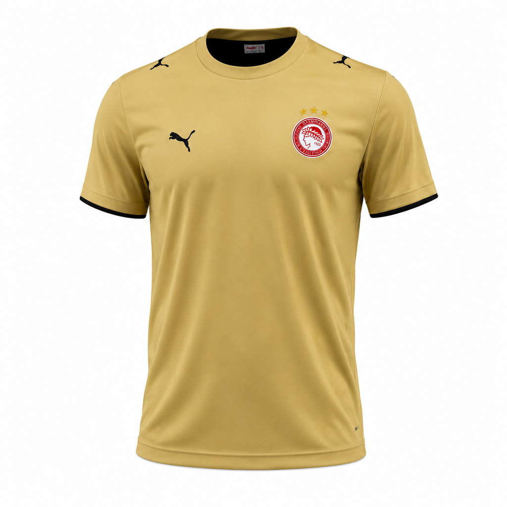 Puma Olympiacos FC Training Jersey Beige Black Size L Vintage Football Shirt