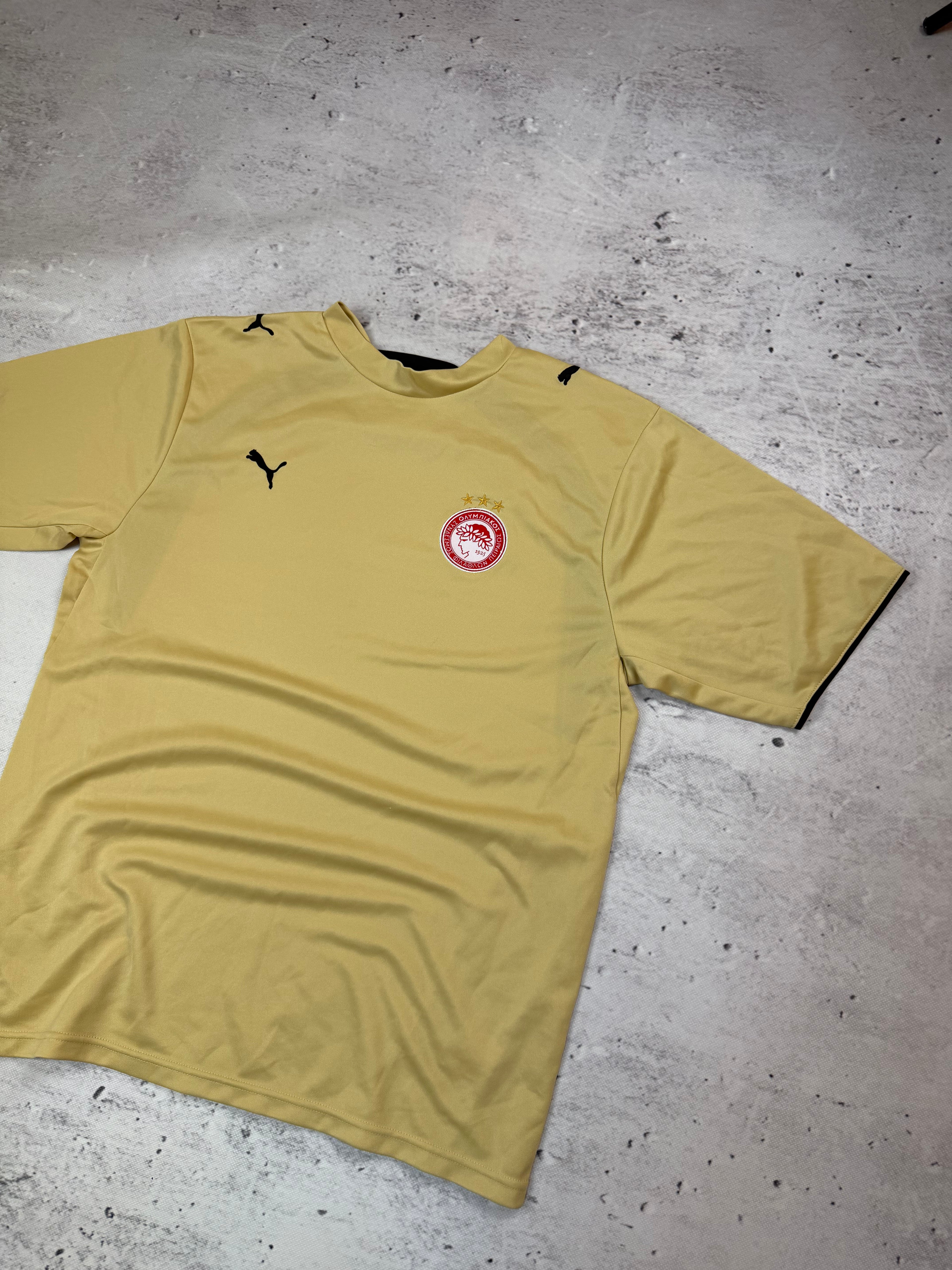 Puma Olympiacos FC Training Jersey Beige Black Size L Vintage Football Shirt