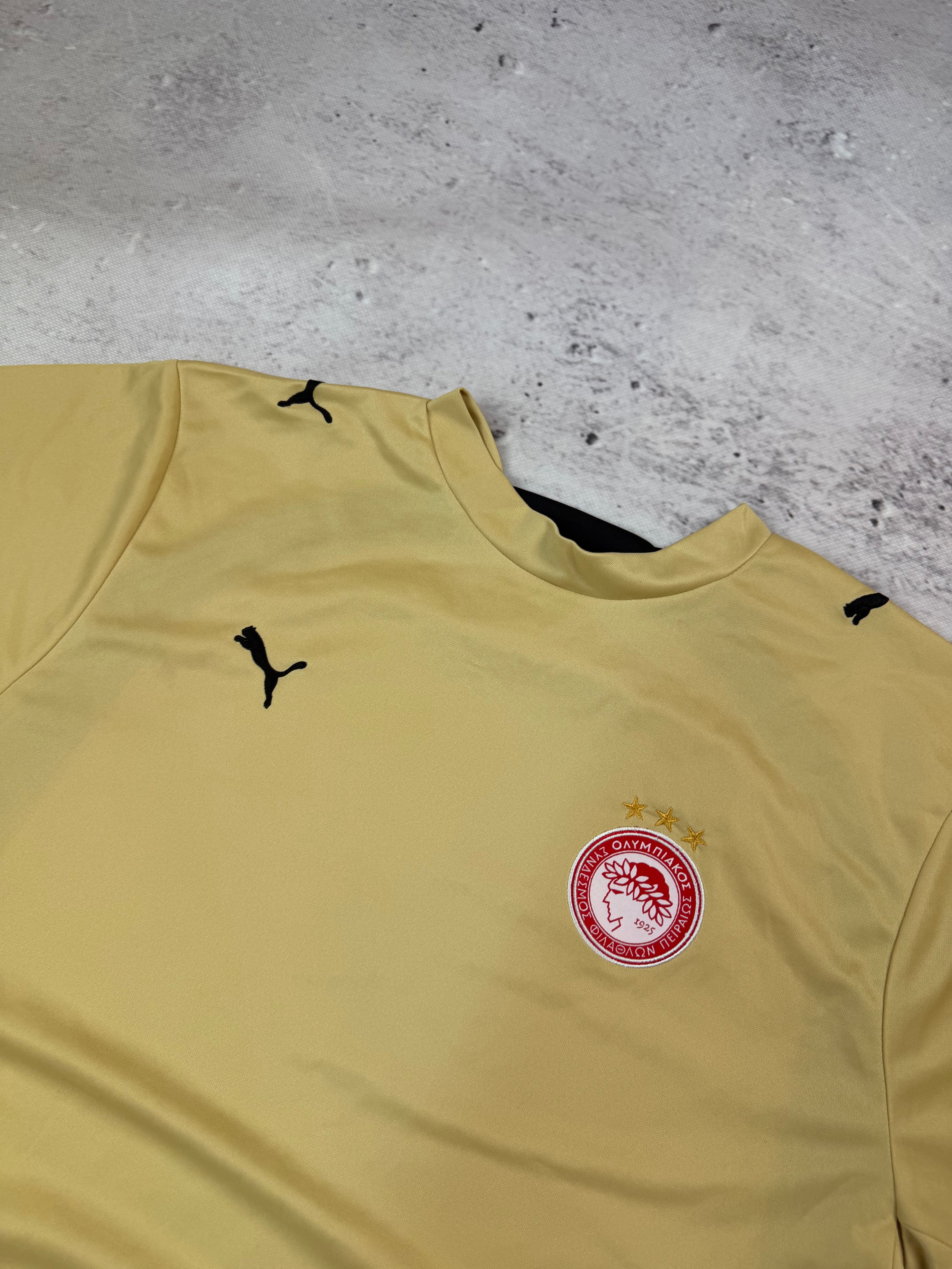 Puma Olympiacos FC Training Jersey Beige Black Size L Vintage Football Shirt